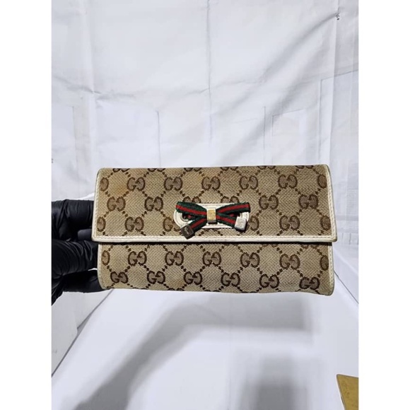 Authentic GUCCI Monogram GG Princy Continental Wallet Off-White/Beige/Brown - Picture 1 of 14